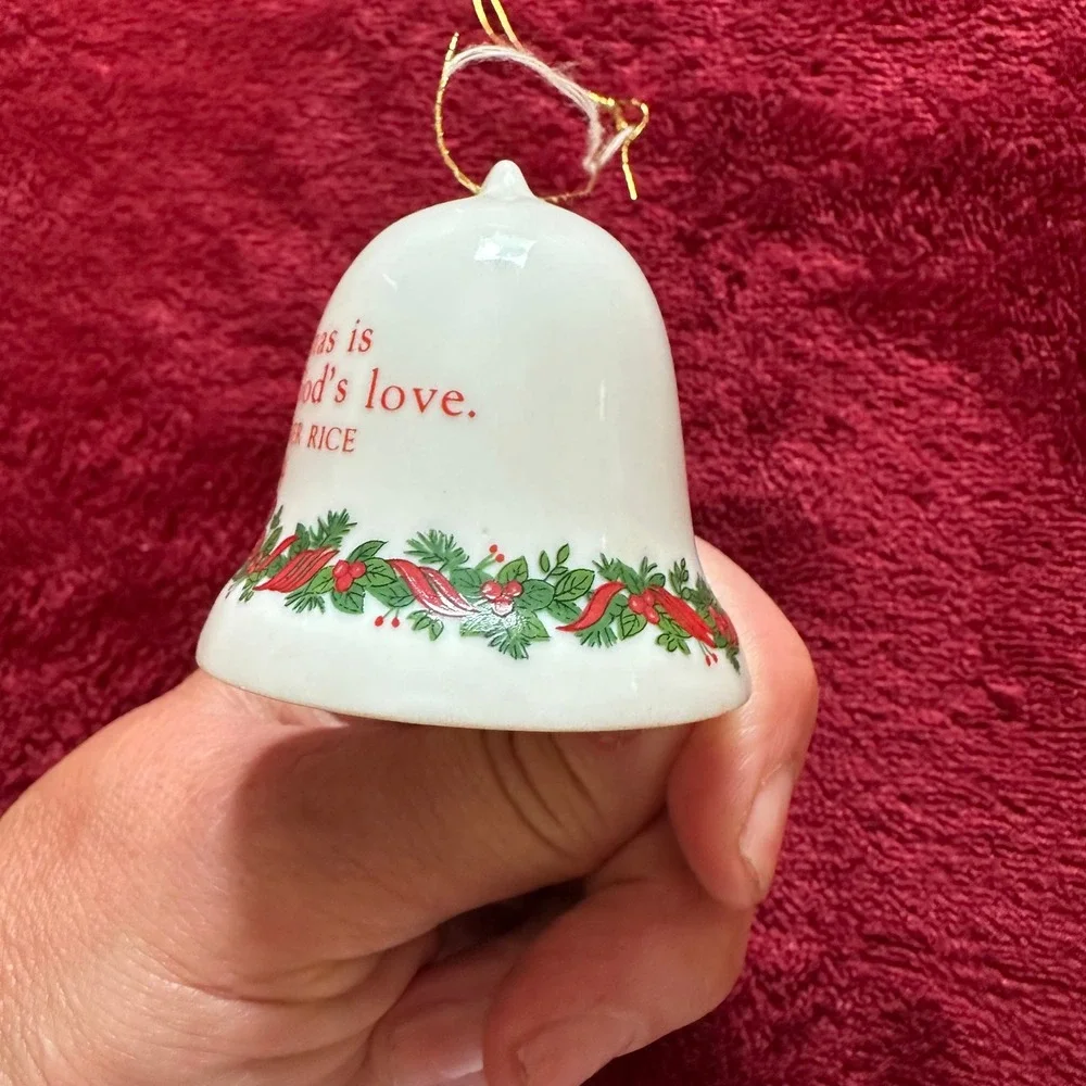 Helen Steiner Rice 1984 Christmas Bell Ornament White Ceramic God's Love Vintage